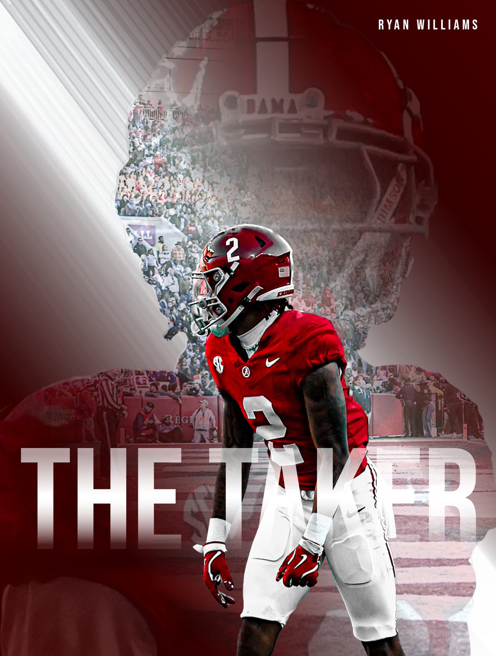 Player feature graphic reading The Taker over a cut out of a football player